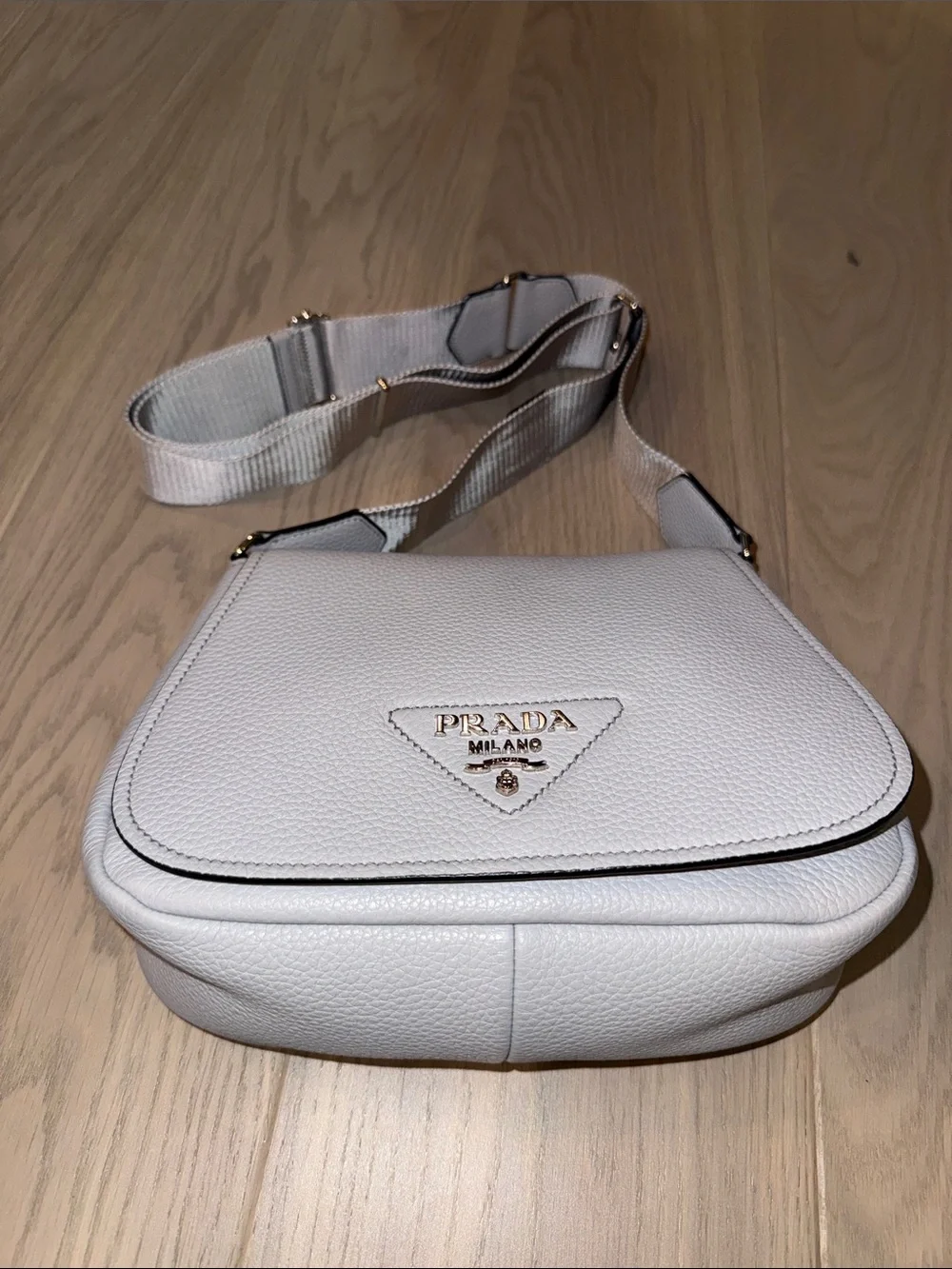 Prada Grey Pebbled Leather Crossbody Saddle Bag, Vitello Daino